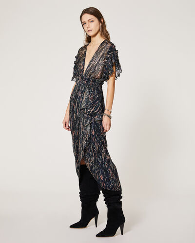 Iro Gargas Wrap-effect Ruffled Printed Lurex Midi Dress In Multico Black